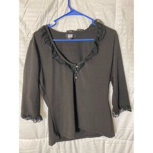 Dark Goth Fairy MEDIUM M BLACK Emo BUTTON CARDIGAN SWEATER LACE ACCENTS Women’s